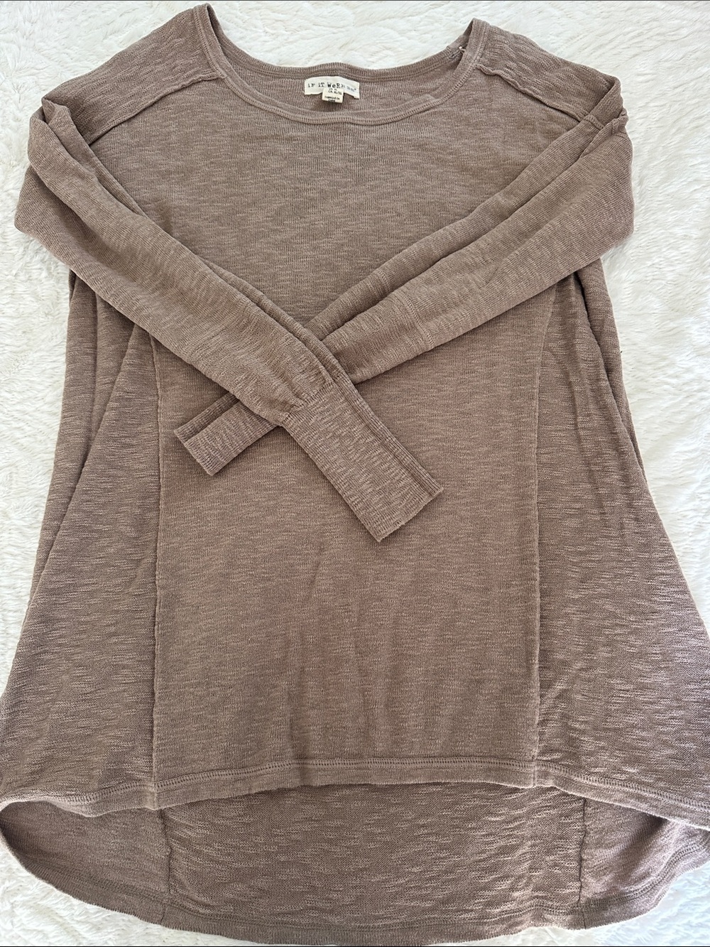 if it were me Taupe Brown Lightweight Long-Sleeve Scoop Neck Top